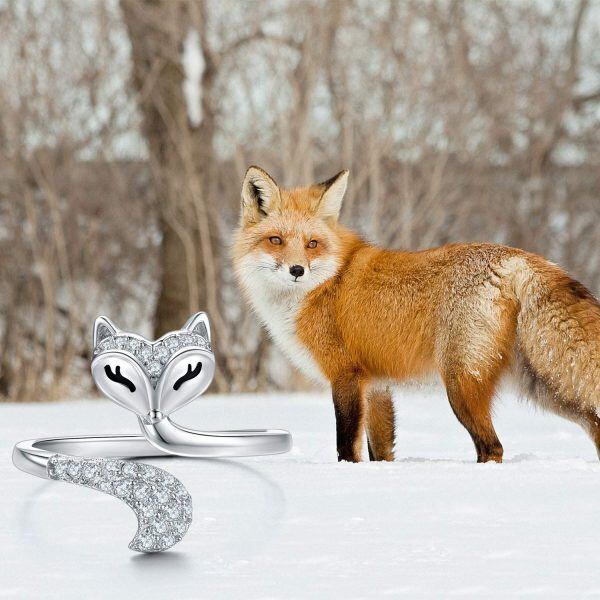 Sterling Silver Zircon Rhodium Plated Fox Rings-3