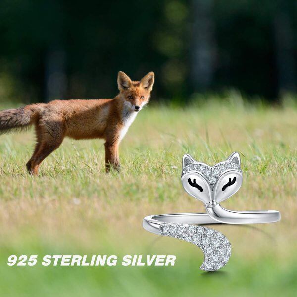 Sterling Silver Zircon Rhodium Plated Fox Rings-4