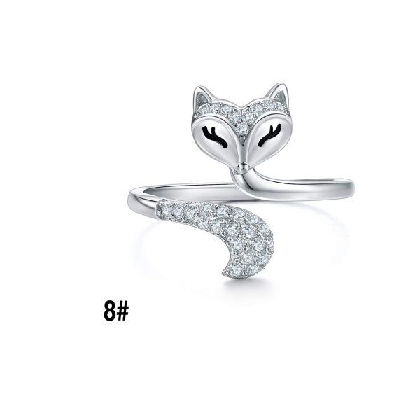 Sterling Silver Zircon Rhodium Plated Fox Rings-5