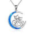 wholesale 925 Sterling Silver Blue Opal Cats in the Moon Pendant Necklace for Women and Girls-0-0