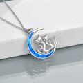 wholesale 925 Sterling Silver Blue Opal Cats in the Moon Pendant Necklace for Women and Girls-0-2