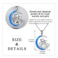 wholesale 925 Sterling Silver Blue Opal Cats in the Moon Pendant Necklace for Women and Girls-0-4