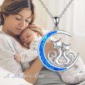 wholesale 925 Sterling Silver Blue Opal Cats in the Moon Pendant Necklace for Women and Girls-0-5