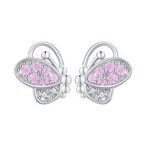 Sterling Silver Zircon Rhodium Plated Butterfly Stud Earrings-0