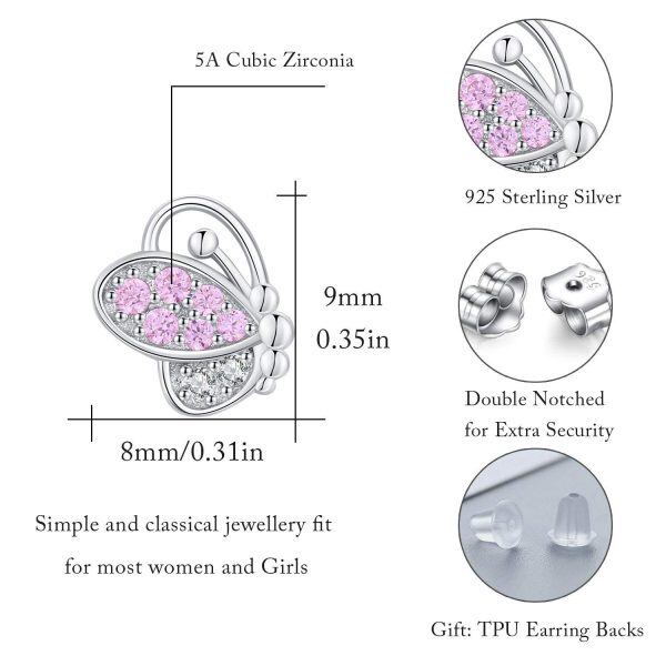 Sterling Silver Zircon Rhodium Plated Butterfly Stud Earrings-1