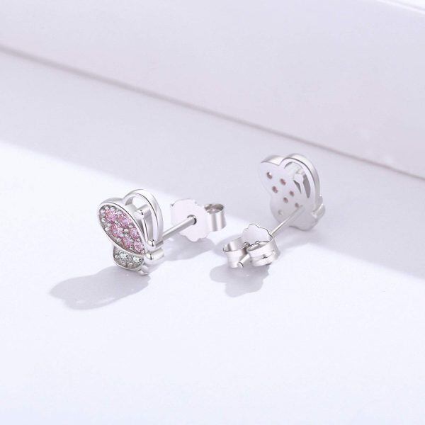 Sterling Silver Zircon Rhodium Plated Butterfly Stud Earrings-2