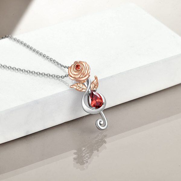 Sterling Silver Zircon Rhodium And Rose Gold Plated Rose Necklace-2