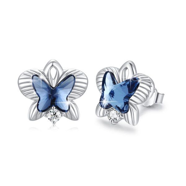 Sterling Silver Crystal Rhodium Plated Butterfly Earrings-0