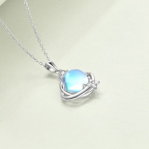 Sterling Silver Moonstone Rhodium Plated Planet Necklace-2