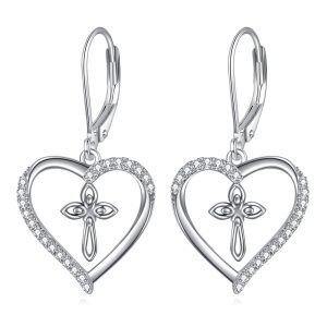 Sterling Silver Zircon Rhodium Plated Cross Earrings-0