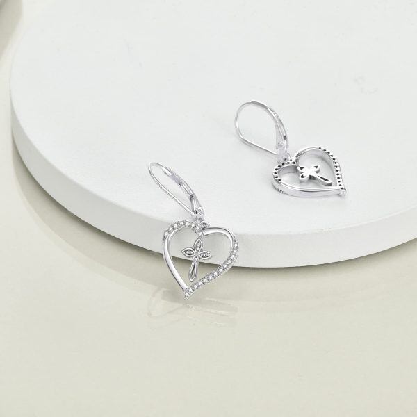 Sterling Silver Zircon Rhodium Plated Cross Earrings-1