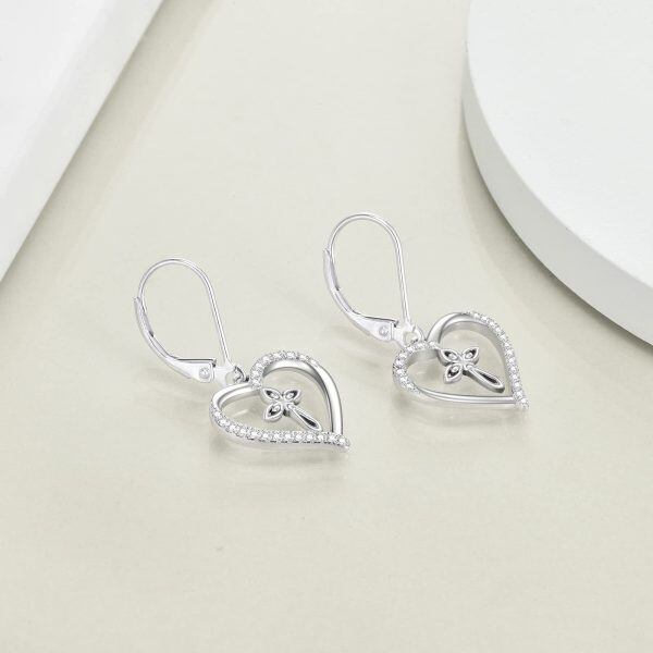 Sterling Silver Zircon Rhodium Plated Cross Earrings-2