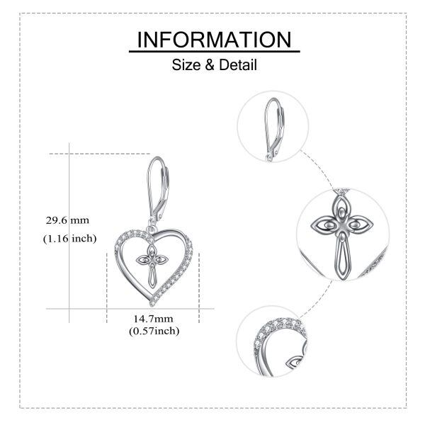 Sterling Silver Zircon Rhodium Plated Cross Earrings-3