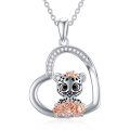 wholesale 925 Sterling Silver Heart-Shaped Pendant Necklace with Leopard and Rose Flower Charm for Women Girls-0-0