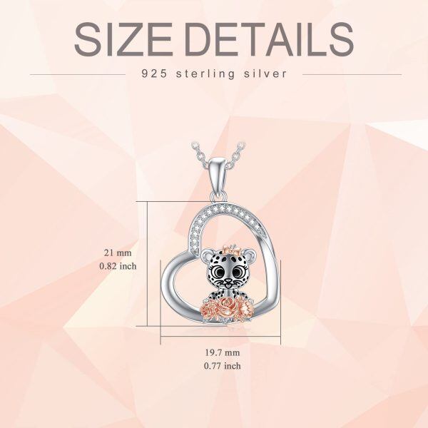 Sterling Silver Zircon Rhodium And Rose Gold Plated Leopard Necklace-4