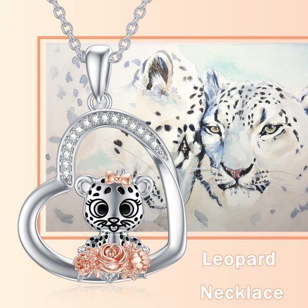 Sterling Silver Zircon Rhodium And Rose Gold Plated Leopard Necklace-5