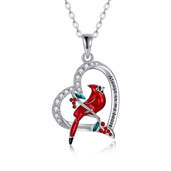 Sterling Silver Zircon Rhodium Plated Cardinal Necklace-0