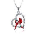 wholesale 925 Sterling Silver Red Cardinal Heart Pendant Necklace for Women - Memorial s-0-0