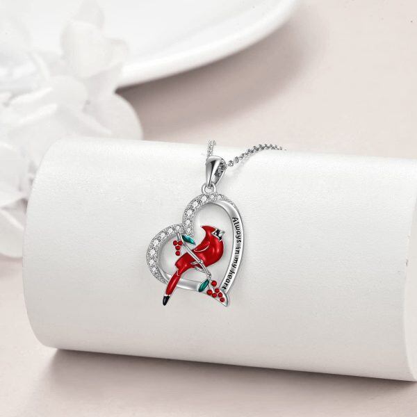 Sterling Silver Zircon Rhodium Plated Cardinal Necklace-2