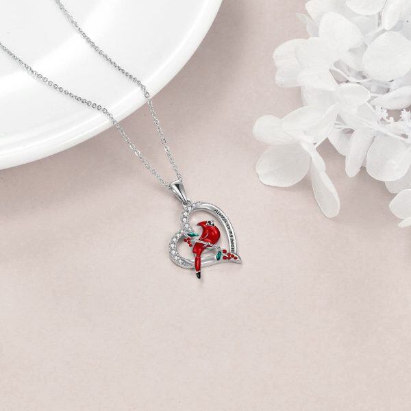 Sterling Silver Zircon Rhodium Plated Cardinal Necklace-3