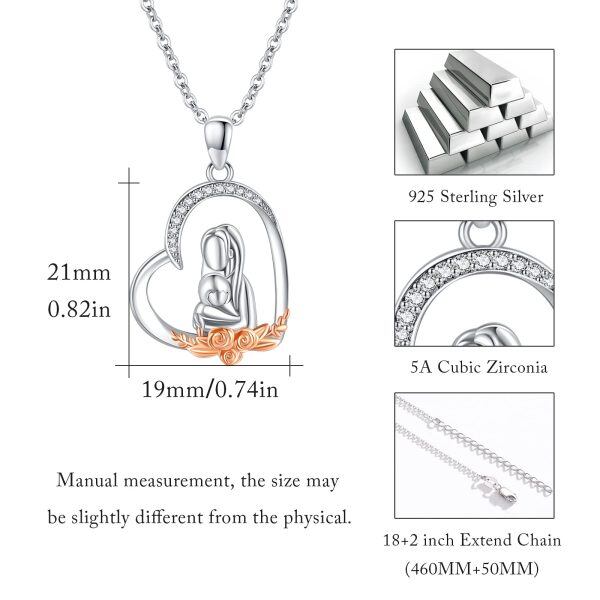 Sterling Silver Zircon Rhodium And Rose Gold Plated Mom And Child Necklace-5