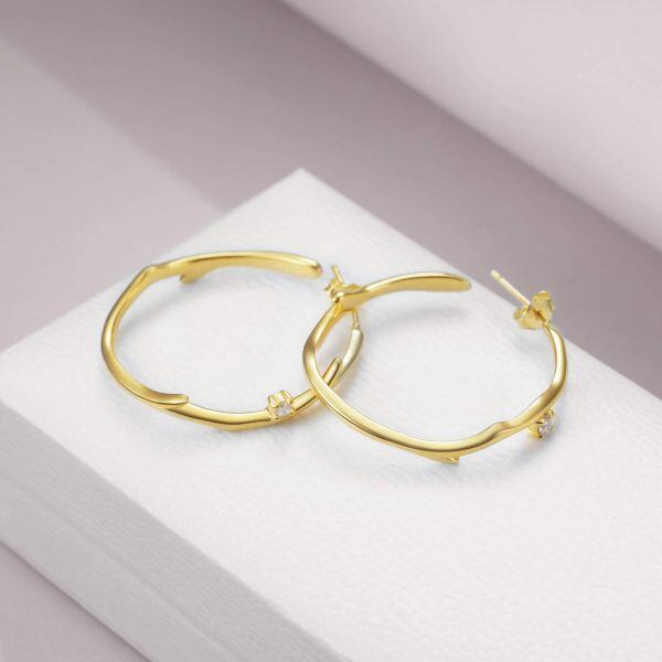 Sterling Silver Zircon Gold Plated Hoop Earrings -3