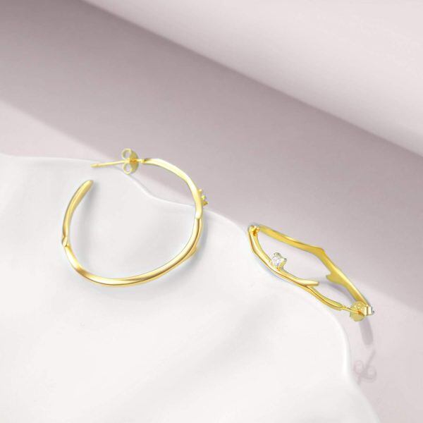 Sterling Silver Zircon Gold Plated Hoop Earrings -4