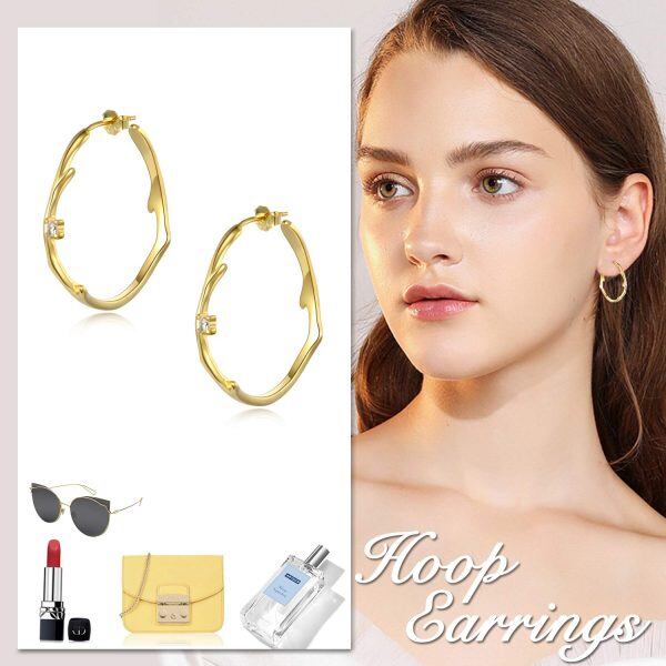 Sterling Silver Zircon Gold Plated Hoop Earrings -5