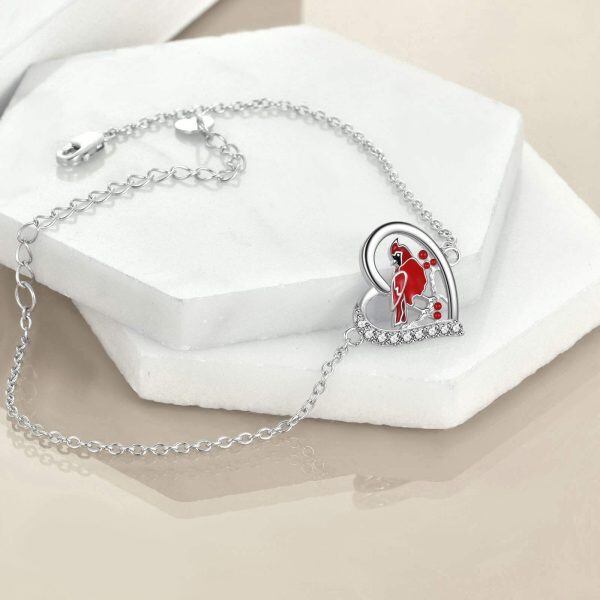 Sterling Silver Zircon Silver Plated Red Cardinal Anklet -4