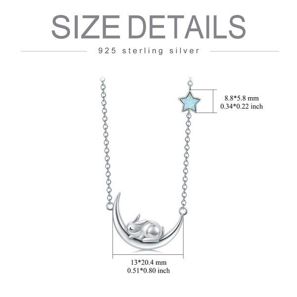 Sterling Silver Opal Silver Plated Moon Bunny Pendent Necklace-5