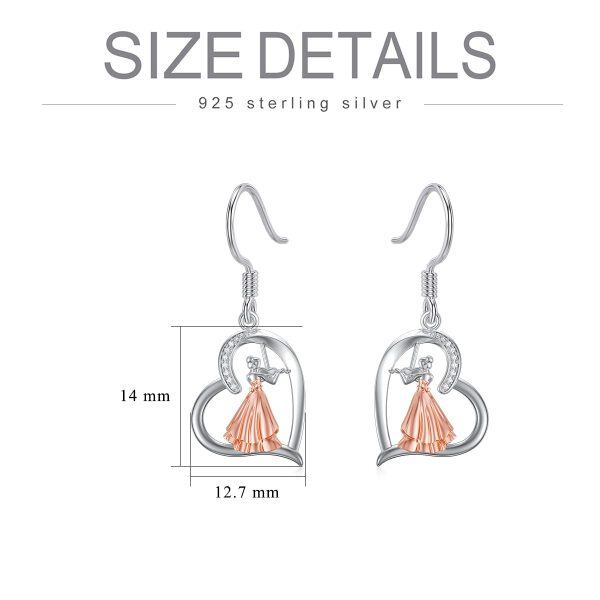 Sterling Silver Zircon Two Tone Color Violinist Dangle and Drop Earrings-2