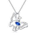 wholesale 925 Sterling Silver Butterfly Blue Crystal Pendant Necklace 40cm Chain s for Women Girls-0-0