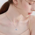 wholesale 925 Sterling Silver Butterfly Blue Crystal Pendant Necklace 40cm Chain s for Women Girls-0-2
