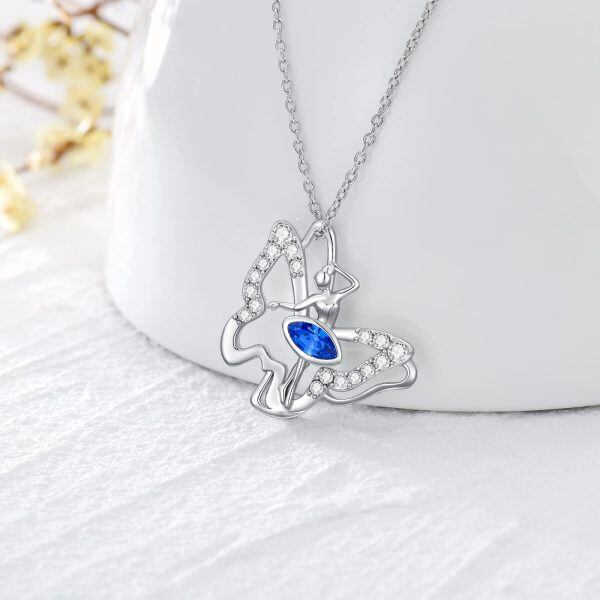 Sterling Silver Crystal and Zircon Silver Plated Butterfly Pendant Necklace-3