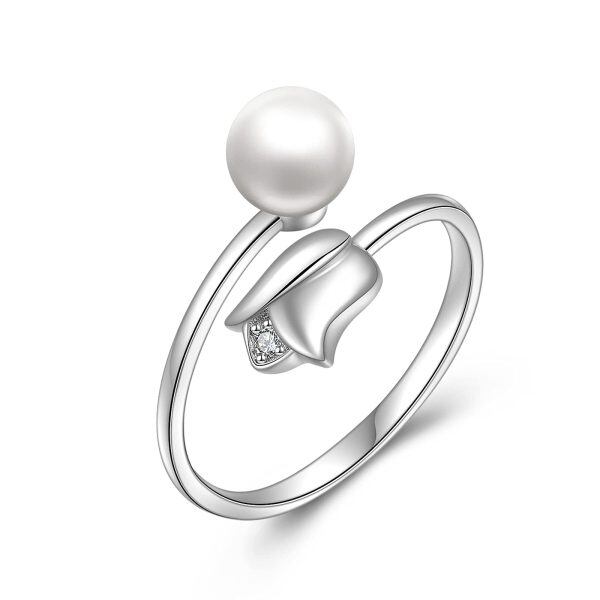 Sterling Silver Silver Plated Pearl Adjustable Rings-0