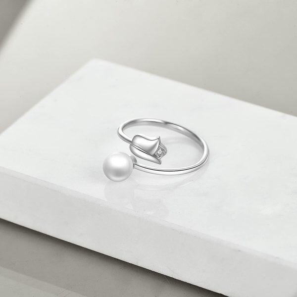 Sterling Silver Silver Plated Pearl Adjustable Rings-1