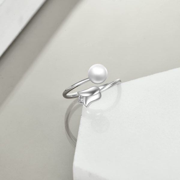 Sterling Silver Silver Plated Pearl Adjustable Rings-2