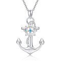 wholesale 925 Sterling Silver Blue Crystal Sailor Nautical Anchor Pendant Necklace for Women-0-0