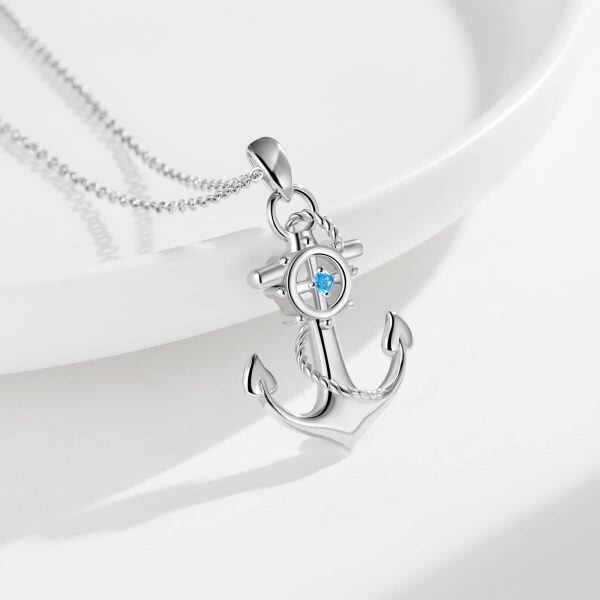 Sterling Silver Zircon Silver Plated Anchor Pendant Necklace-2