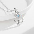 wholesale 925 Sterling Silver Blue Crystal Sailor Nautical Anchor Pendant Necklace for Women-0-2