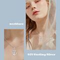 wholesale 925 Sterling Silver Blue Crystal Sailor Nautical Anchor Pendant Necklace for Women-0-4