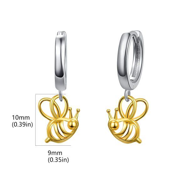 Sterling Silver Gold Plated Bee Dangle Hoop Earrings -4