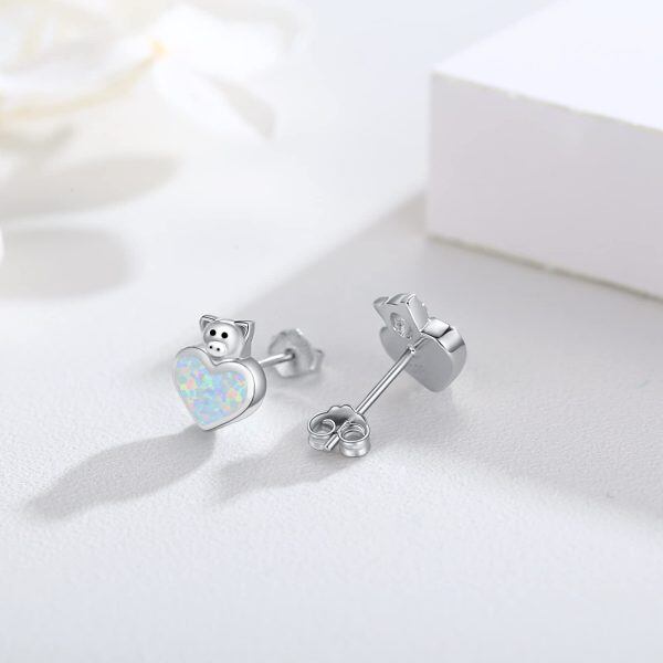 Sterling Sliver Opal Silver Plated Hedgehog Stud Earrings-3