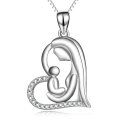 wholesale 925 Sterling Silver Mother and Child Heart Shape Crystal Pendant Necklace for Women-0-0