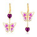 wholesale Gold-Plated 925 Sterling Silver Austrian Crystal Butterfly Drop Earrings with Purple Enamel - Birthday Gift for Her-0-0