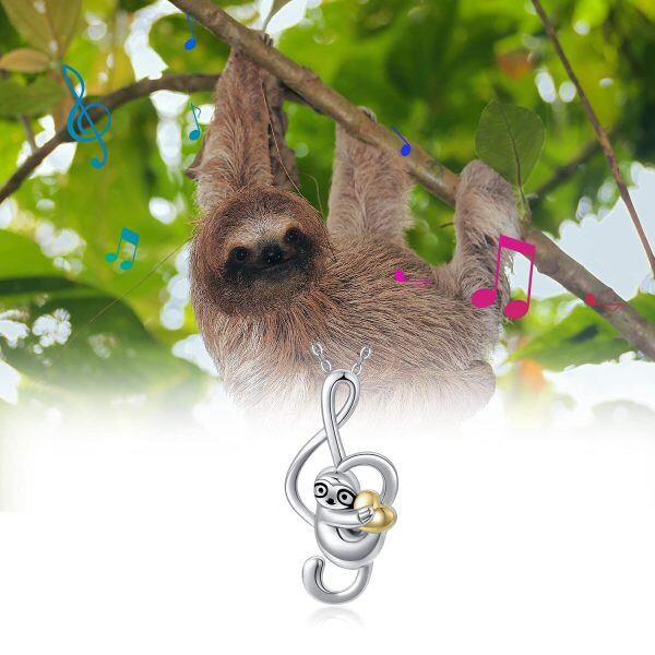 Sterling Silver Two Tone Color Musical Sloth Pendant Necklace -4