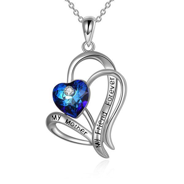 Sterling Silver Zircon Rhodium Plated Heart Mother Necklace-0