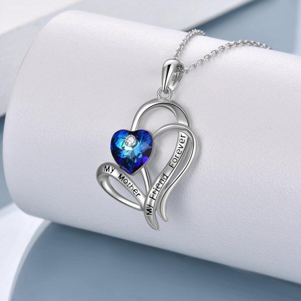 Sterling Silver Zircon Rhodium Plated Heart Mother Necklace-3