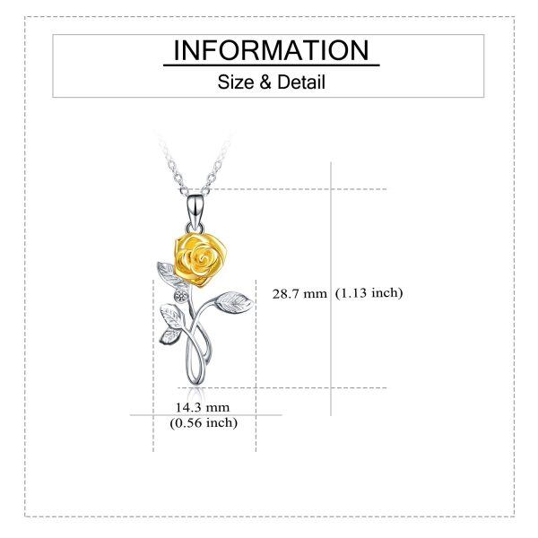 Sterling Silver Zircon Rhodium And Gold Plated Rose Necklace-3