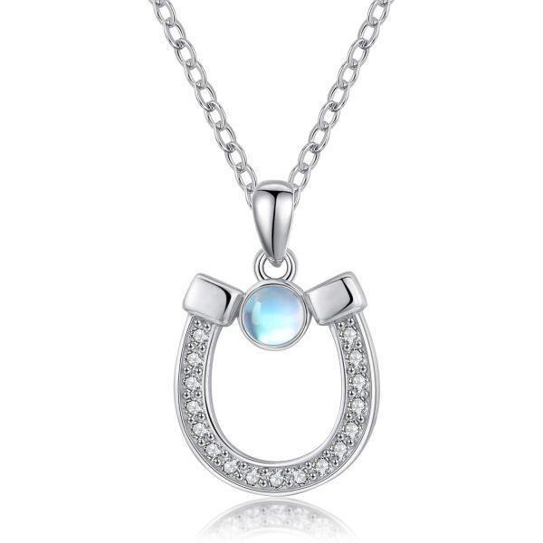 Sterling Silver Moonstone Rhodium Plated Horseshoe Necklace-0